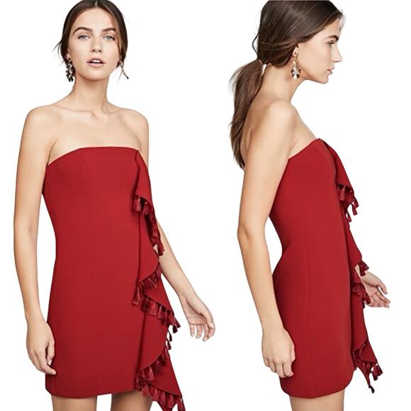 Cinq a Sept Nat Tassel & Ruffle Mini Dress Strapless - Picture 1 of 9